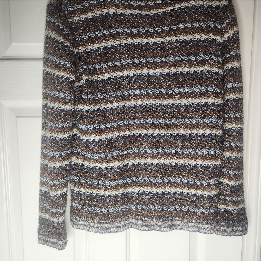 Dressbarn L Women's Brown/Blue/White Silk Cardigan w/Brown Shank Buttons - Picture 9 of 9